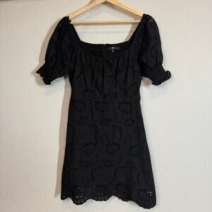 Women's 7 For All Mankind Black Eyelet Short Sleeve Tie Front Dress Size Small